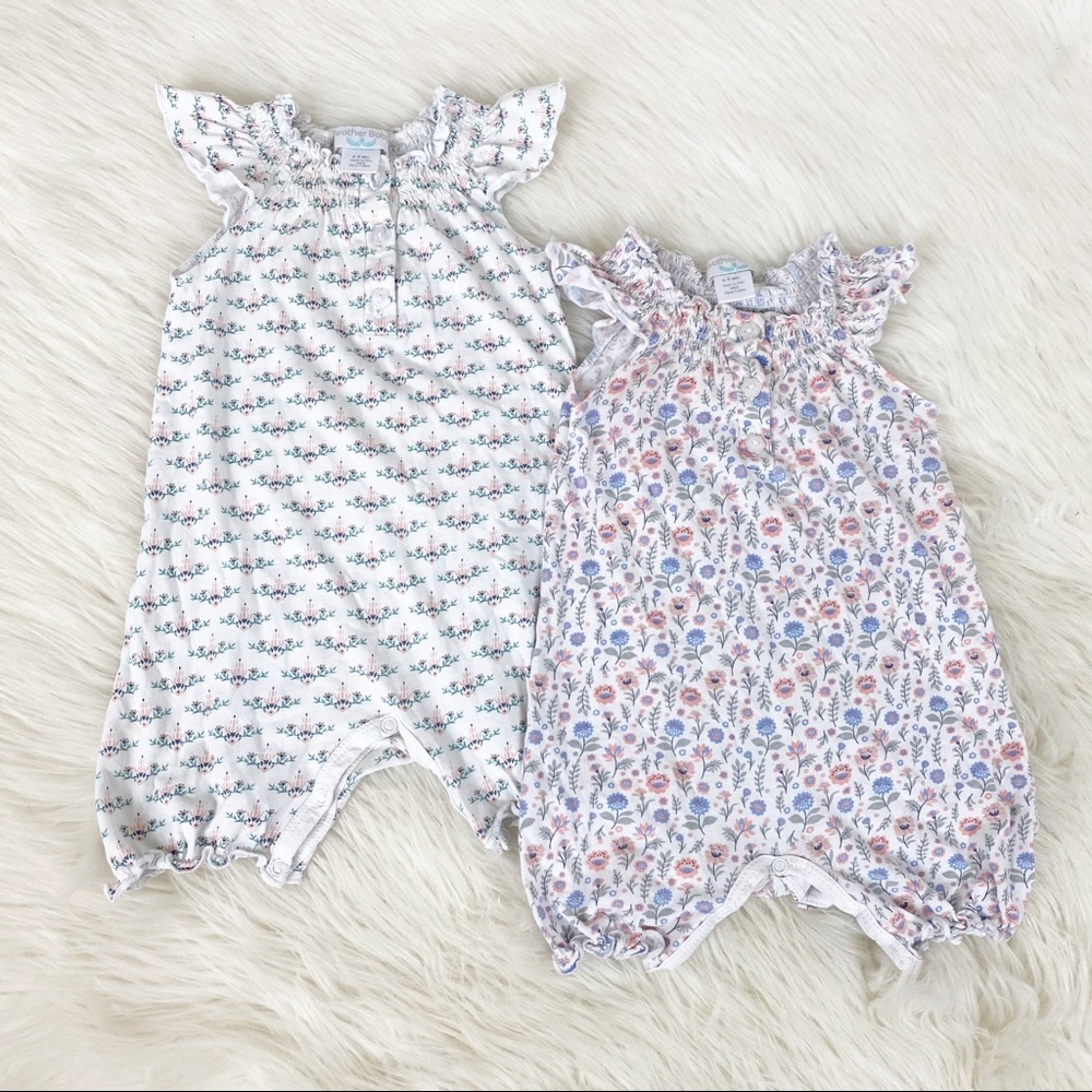 Feather baby smocked angel sleeve romper